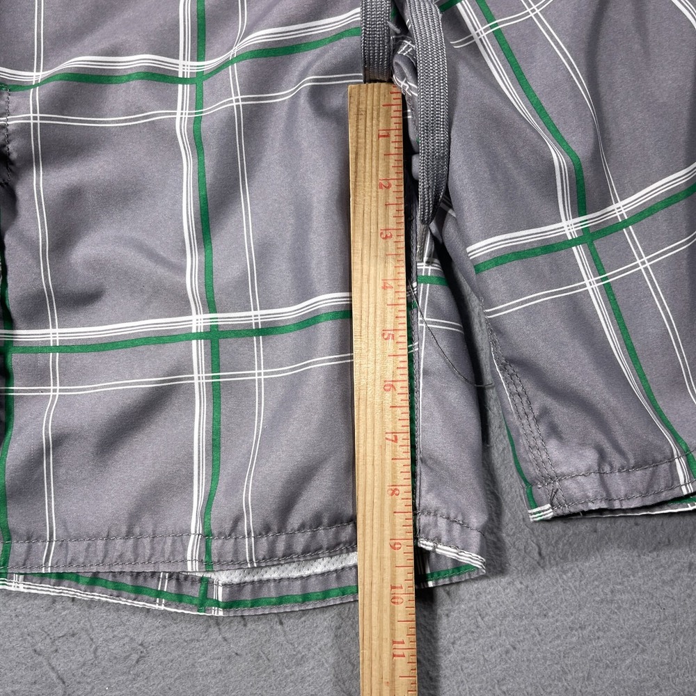 Ocean Pacific Plaid Board Shorts Men Medium Grey Green Cargo Swim Trunks Vintage - Picture 4 of 9